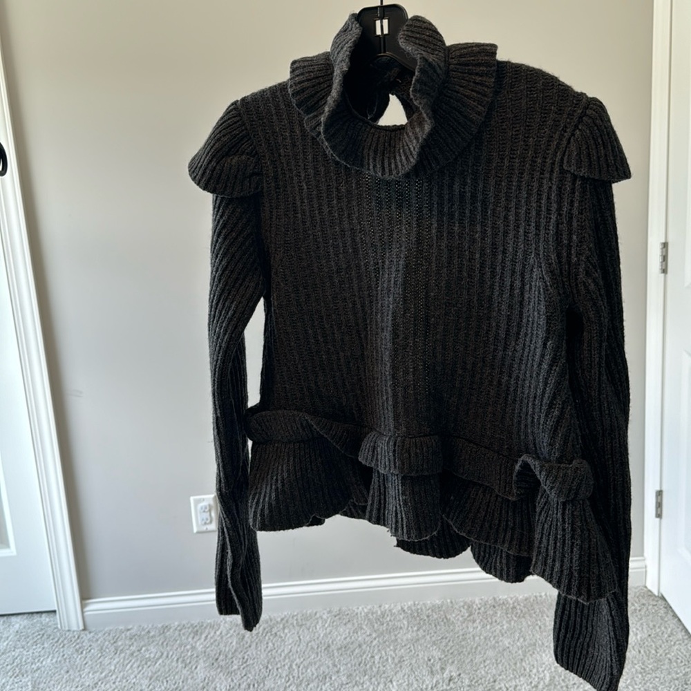 Ganni dark gray sweater with fun open back detail!